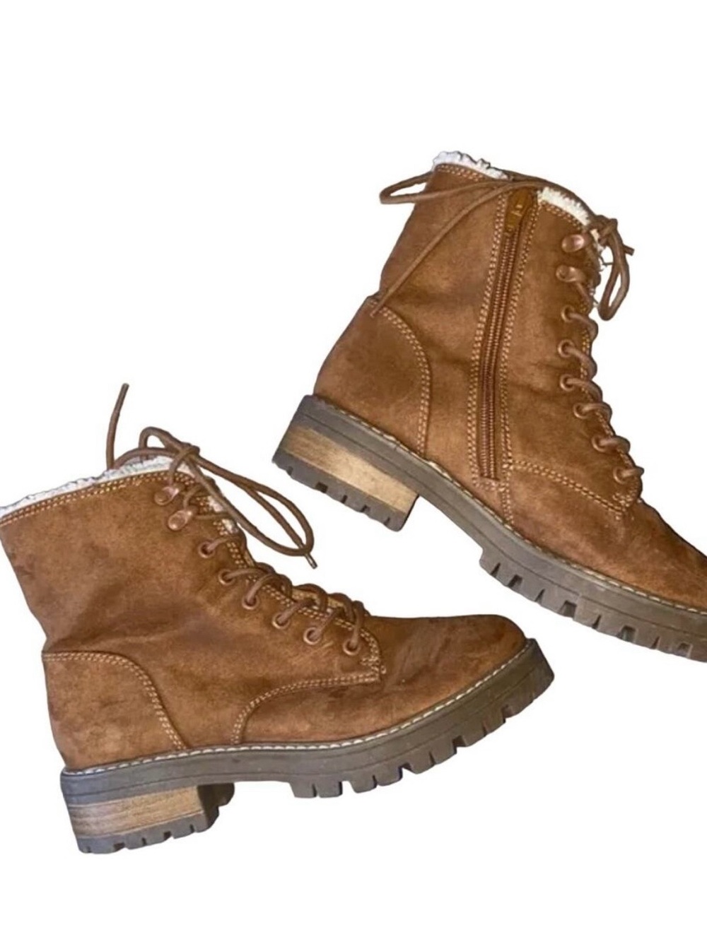 Universal Thread Brown Lace-Up Faux-Shearling Ankle Boots - Picture 2 of 5